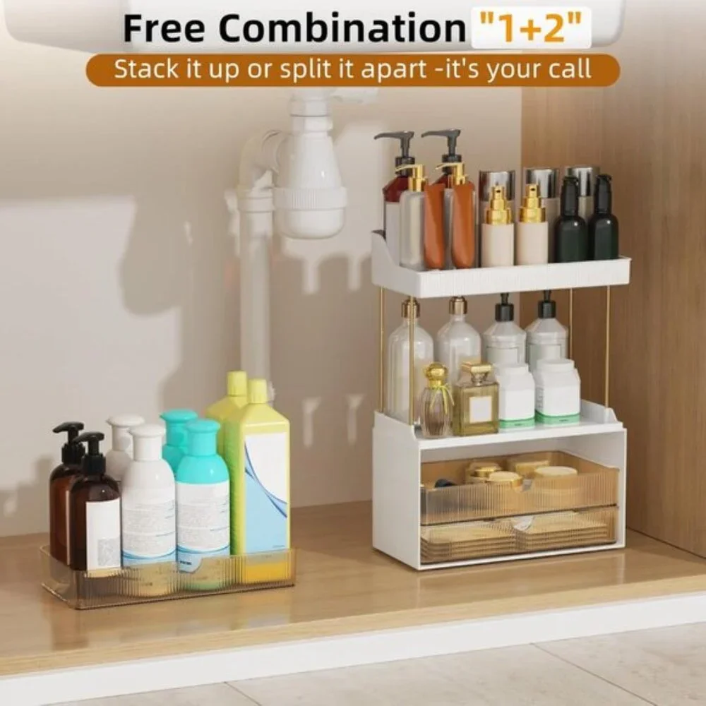 New 3-Drawer Makeup Organizer, 5-Tier Vanity & Skincare Storage in Amber